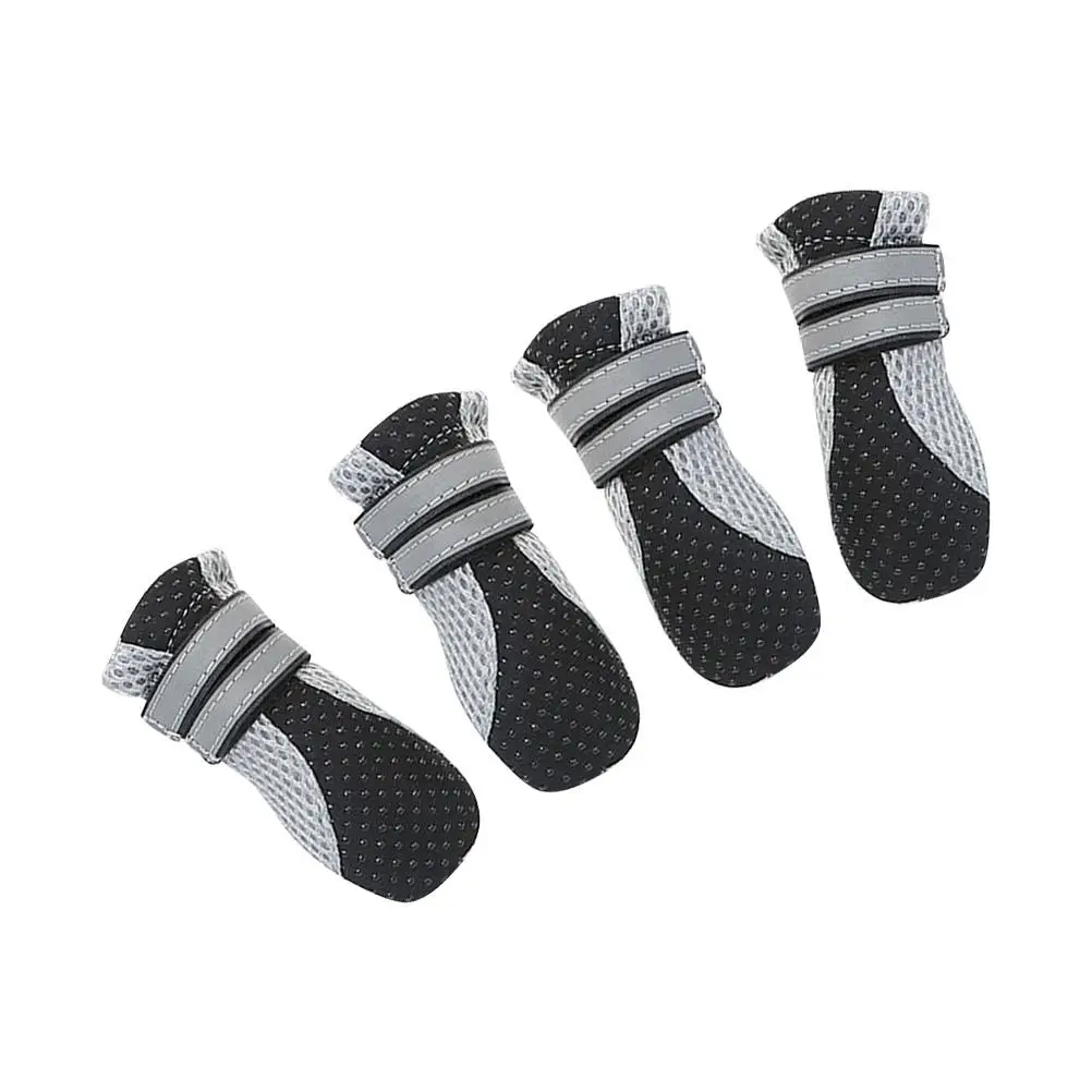 

4pcs Waterproof Dog Boots Non-slip Luminous Reflective Black Pet Shoes Durable Breathable Rubber Sole Pavement Protection Cats