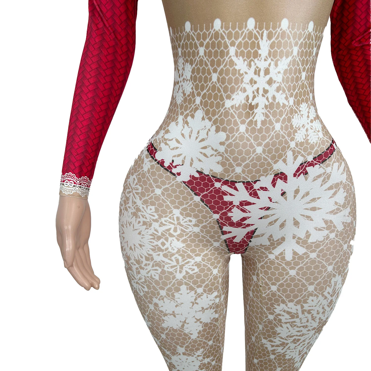 Christmas Snowflake Printing Tight Fitting Jumpsuit Festival Celebrate Stage Performance Dress-up Outfit Dance Show Sexy Wear - Image 6