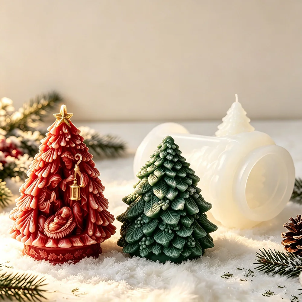 Silikonform „Heilige Familie mit drei Bäumen“, Weihnachtsbaum-Silikonform für Kerzen und Gips, Heimdekoration, Geschenk – Detail 6