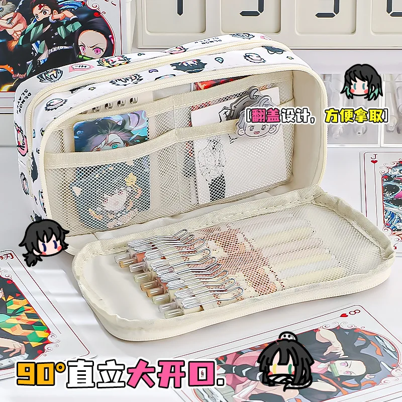 Demons Slayers Anime Ita Bag Large Capacity Pencil Bag Kawaii Stationery Holder Bag Pen Case Students School Supplies Kids Gift