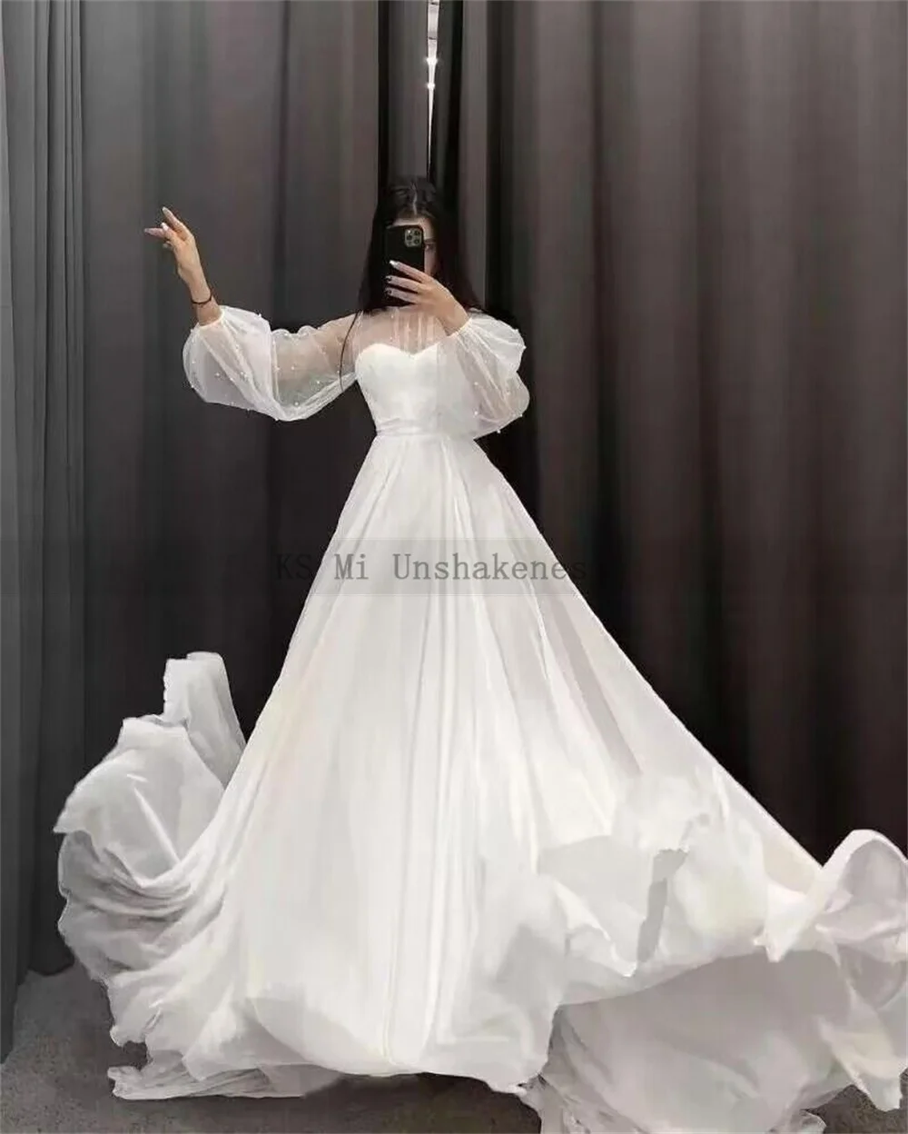 Vintage Wedding Dresses Long Puff Sleeve Bridal Dress 2024 Pearls Chiffon Boho Wedding Gowns High Neck Vestidos de Noivas