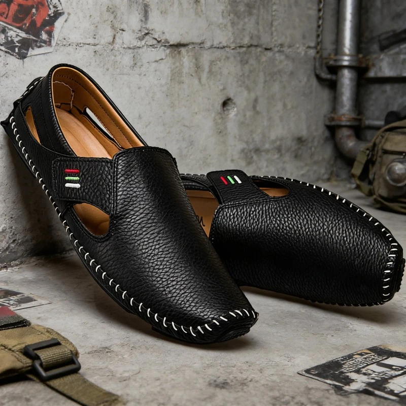 

Lightweight Men Loafers Summer Leather Casual Shoes Men Breathable Flats Driving Shoes Soft Moccasins Big Size 38-48