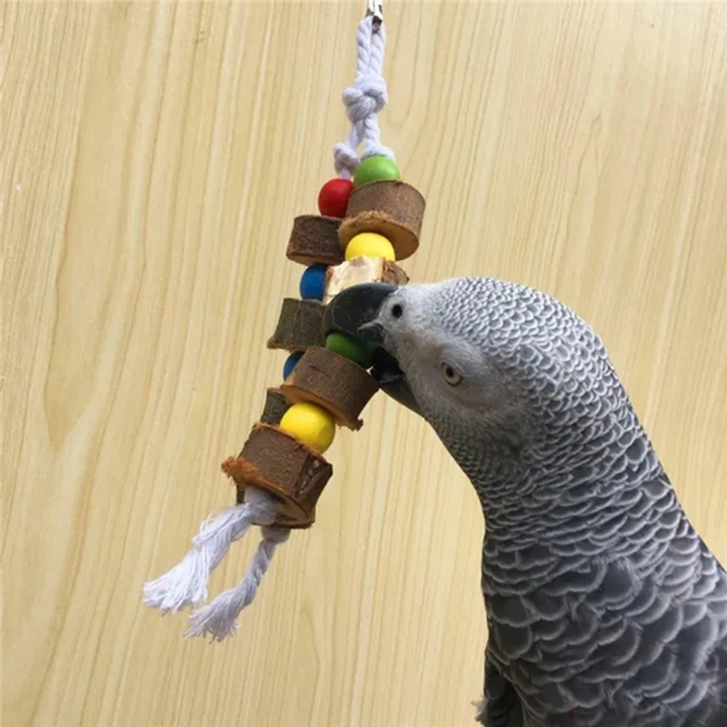 1Pc Bird Toy Funny Wooden Blocks Parrot Chewing Toys Parrots Hanging Chewing Rope Swing Colorful Parrots Chewing Training Tool