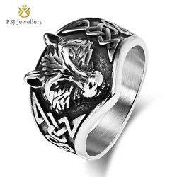 PSJ Fashion Vintage Jewelry 15mm Celtic Wolf Design Titanium Stainless Steel Finger Rings for Men