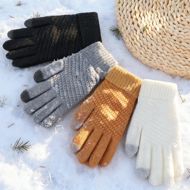 

Утолщенные вязаные шерстяные перчатки, ветрозащитные теплые зимние уличные велосипедные перчатки для мужчин и женщин, теплая погода