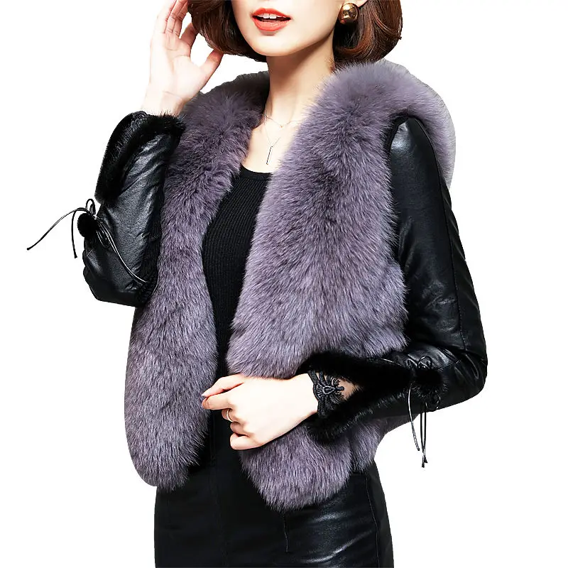 

2024 Newest Women Fashion Fox Fur Vest Sleeveless Jacket New Lady Quality Warm Gilet V183