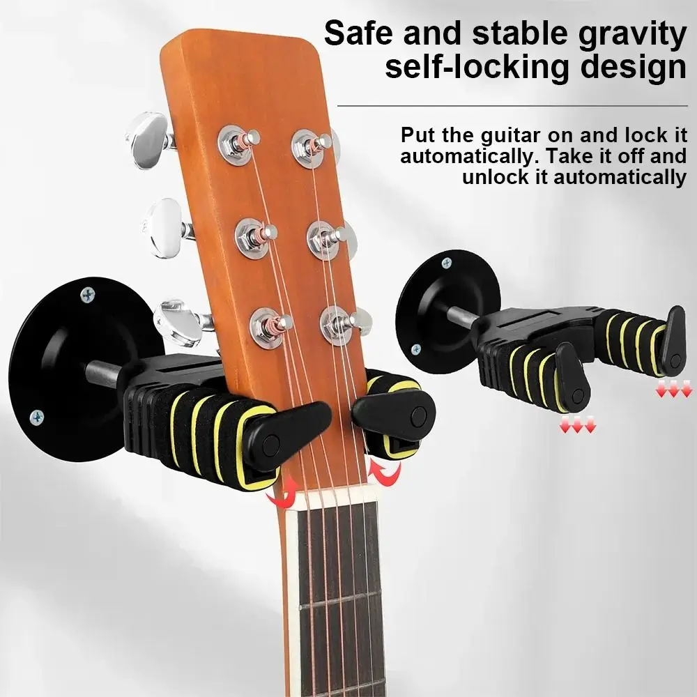 Wall Mount Guitar Hanger Metal/Wooden Instrument Accessories Guitar Display Rack Self-locking Guitar Holder Stand Electric Bass