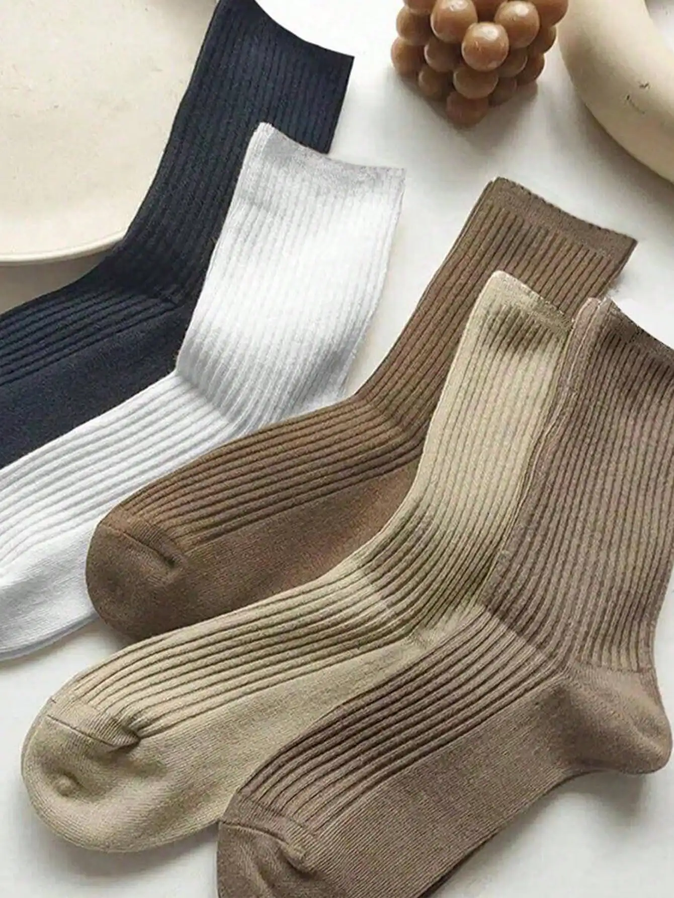 Conjunto de calcetines Rayas de color sólido Calcetines casuales para mujer Calcetines simples de longitud media para mujer