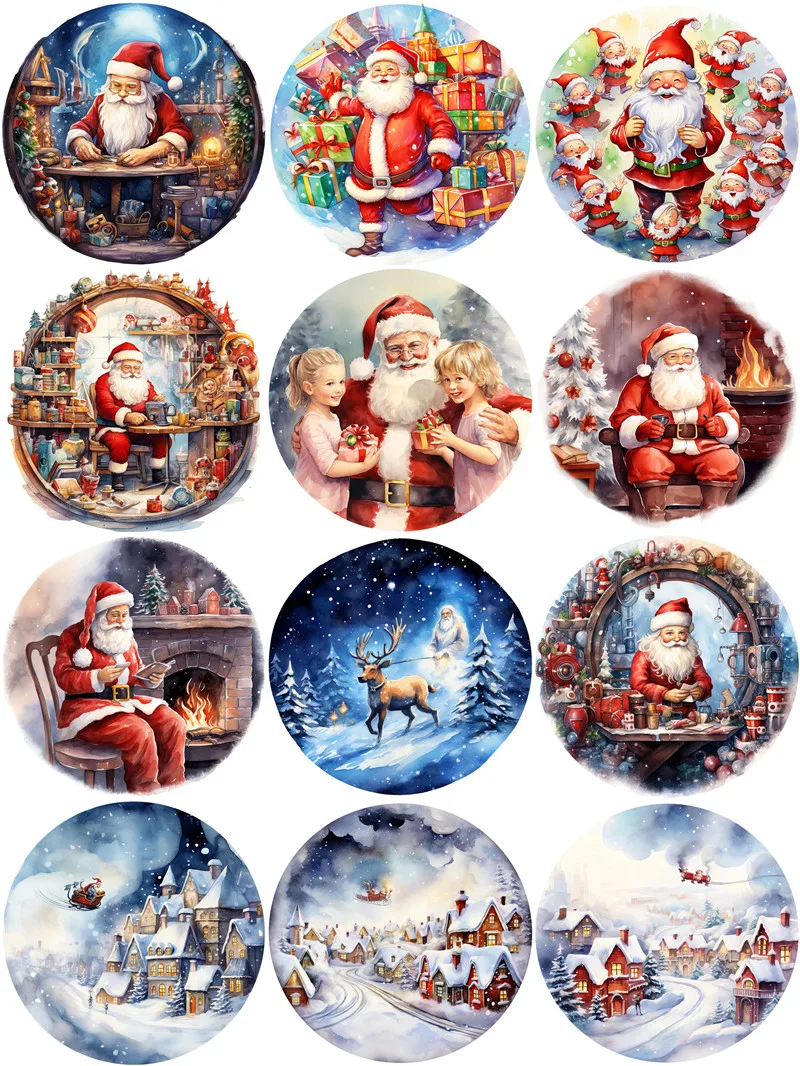 Circular Christmas Stickers Crafts And Scrapbooking stickers kids toys book Decorative sticker DIY Stationery