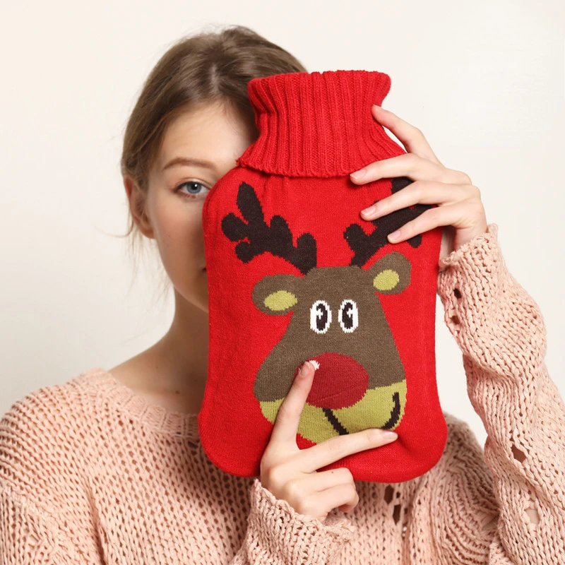 Reindeer Rubber Hot Water Bag Water Injection Knitted 2000ml Warm Water Bag Hand Warmer