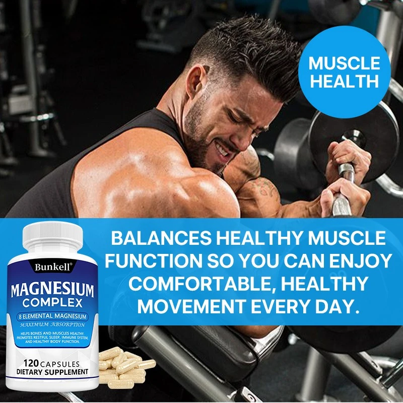 مكمل مغنيسيوم معقد 8 عنصري 1000 ملغ، مشغل لسهولة الامتصاص للعظام والعضلات والتعافي والطاقة 120 كبسولة