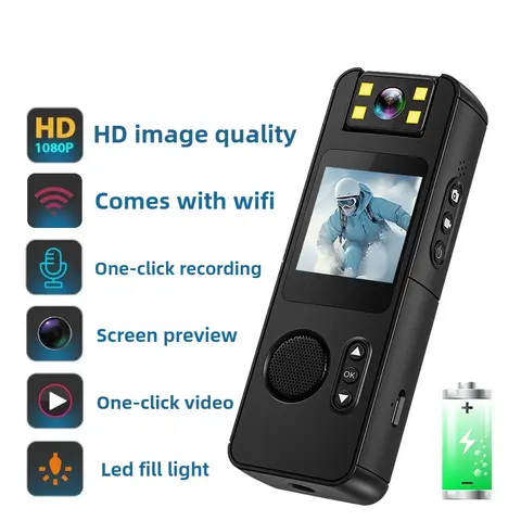 180도를 갖춘 1080P 초고화질 휴대용 스포츠 카메라 °   회전식 브이로그 WiFi, 스포츠 카메라 헬멧, 자전거 여행 레코더
