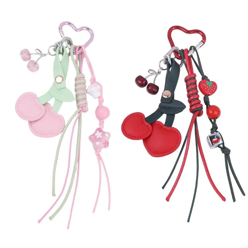 

Elegant Cherry Keychain Bag Charm Practical Braided Rope Holder Bags Pendant Stylish Purse Accessory For Women 547A