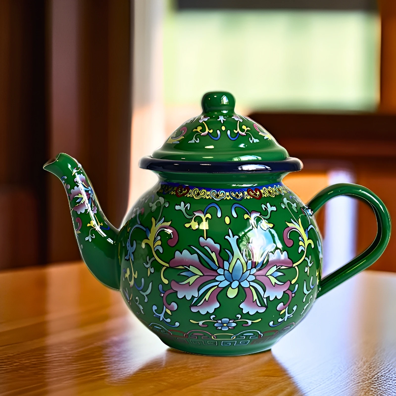 Zhongya retro enamel oil pot classical green classy enamel teapot