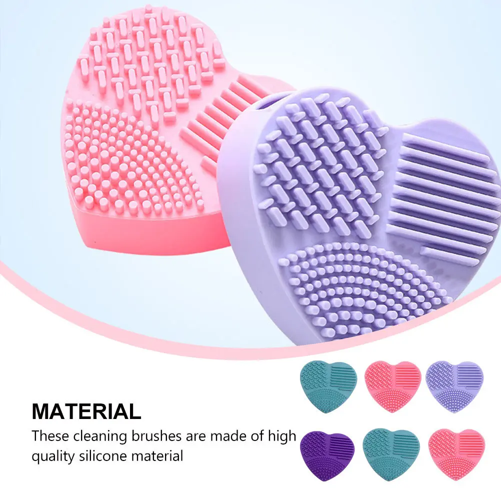 6Pcs Silicone Makeup Brush Cleaning Pad Heart Shaped Portable Cleansing Tool Easy to Clean and Use Brush Cleaner Mat