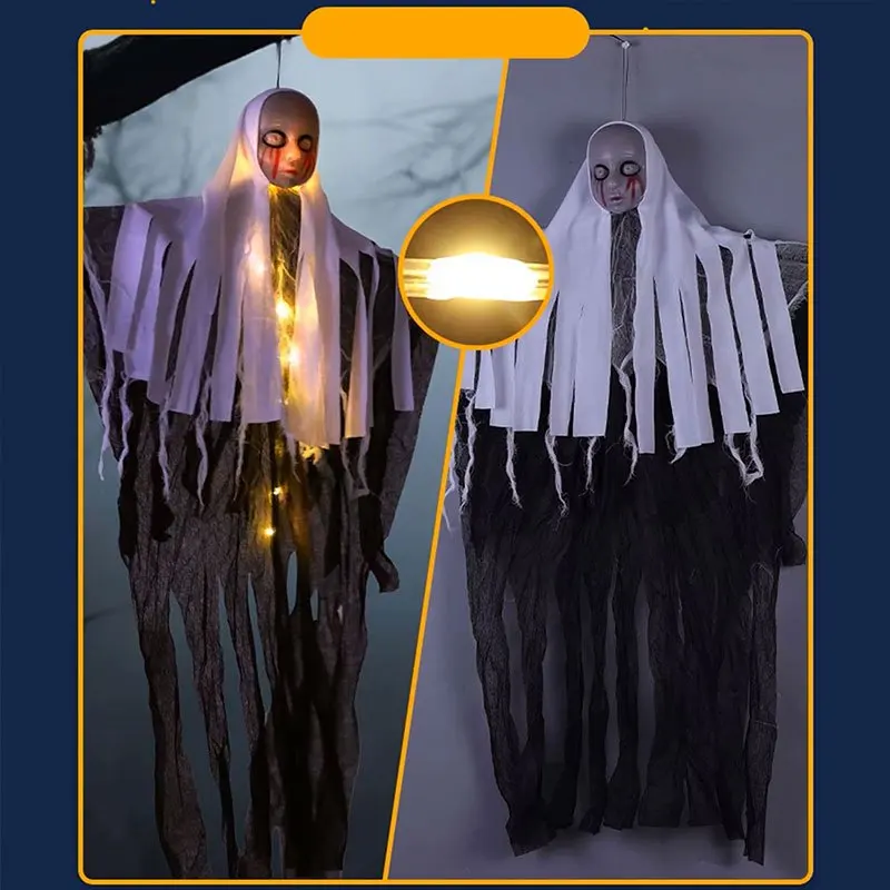 Halloween LED-Hängegeister-Skelett-Dekorationen, leuchtende Sensenmann-Schädel-Ornamente, gruselige fliegende Geisterlichter für Zuhause – Detail 12