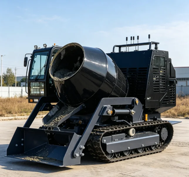 Rough Terrain Concrete Mixer Crawler Rubber Track Mini Cement Mixer Truck with independent Water Tank Muddy Site Work