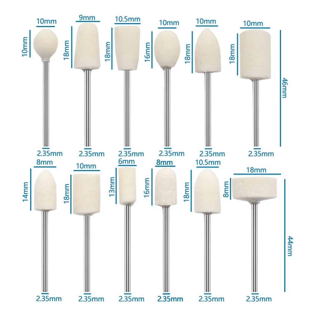 フェルト研磨,12個,研磨,セラミック研削ヘッド,ロータリーツール用,2.35mmシャンク