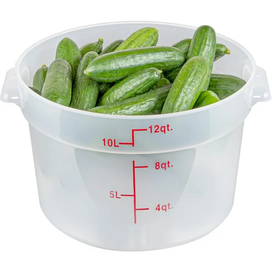 حاويات تخزين المواد الغذائية سعة 12 لترًا من RestaurantwareMet Lux و10 أغطية حاويات تخزين شفافة تباع بشكل منفصل علامة حجم أحمر