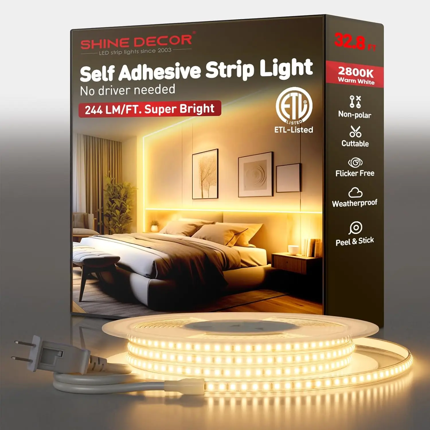 

Super Bright 8000LM LED Strip Light, Plug&Play 120V Driverless Easy Wiring, Flicker Free Weatherproof for Outdoor Indoor Use