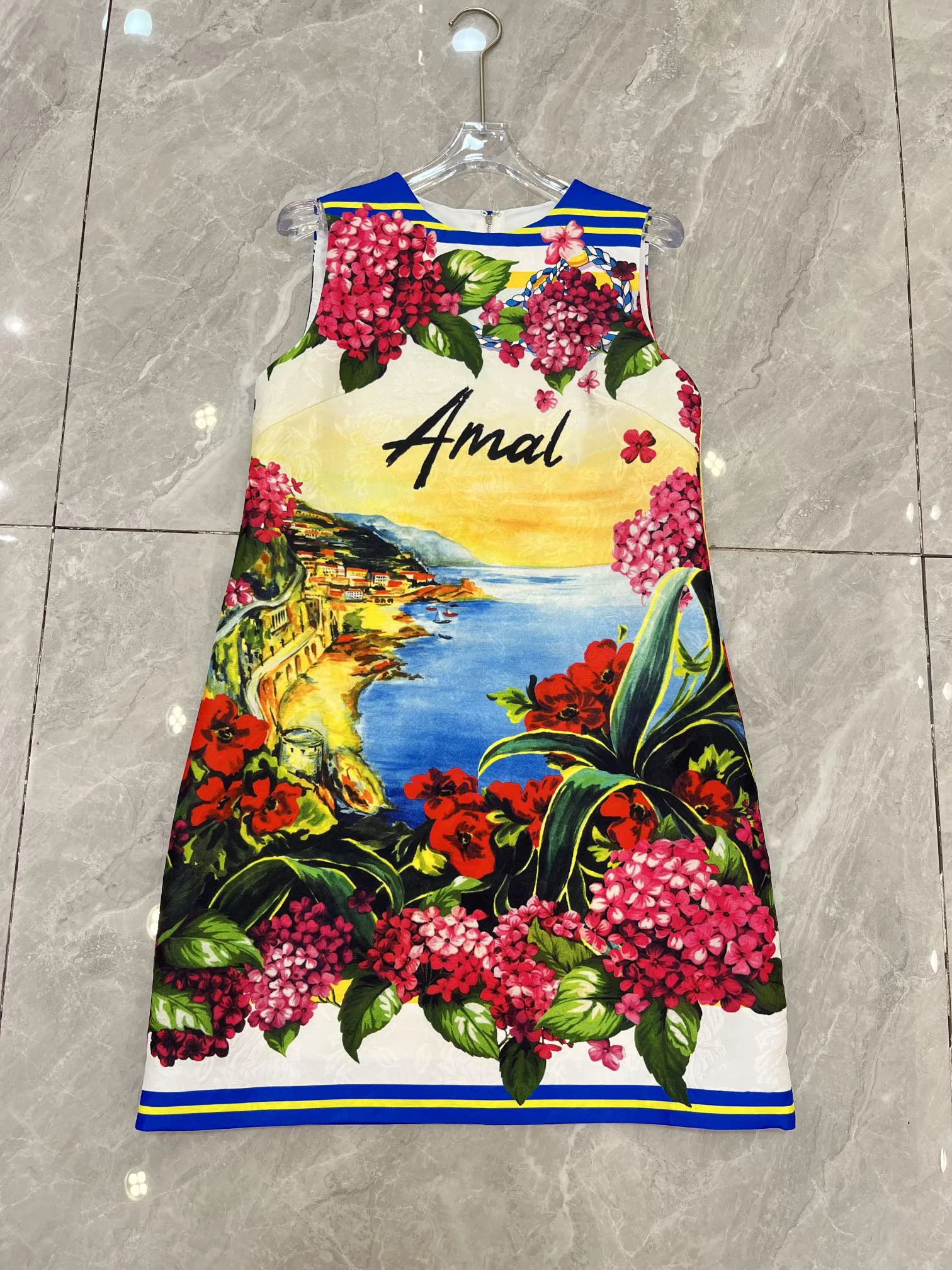 SEQINYY Mini Vest Dress Summer Spring New Fashion Design Women Runway O-Neck Vintage Flower Print Jacquard Holiday High Street