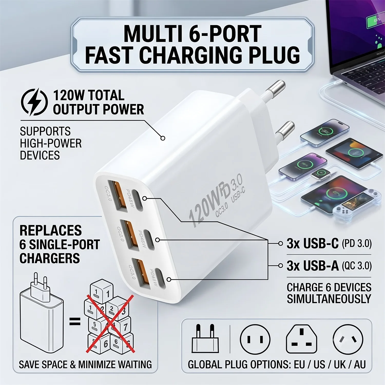 EU/US Plug USB Charger Quick Charge QC3.0 PD Fast Charger Type-C Phone Charger for iPhone Xiaomi Wall USB Charger