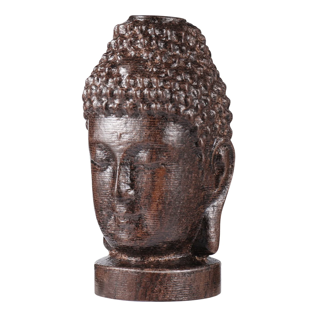 Wooden Buddha Head Carving Decoration for Home Office Desk Shelf Meditation Area Feng Shui Religious Ornament Sakyamuni Statue