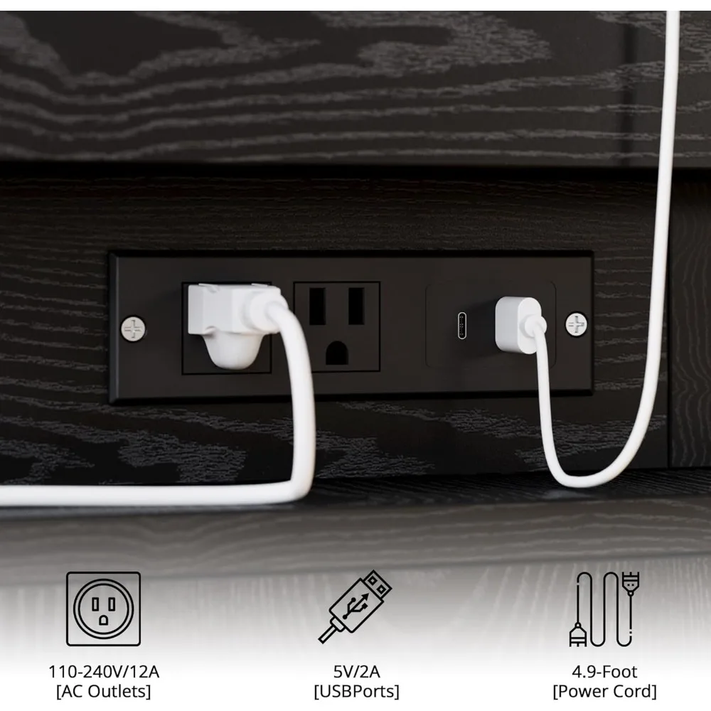 Comodino di ricarica illuminato a LED con contenitore, comodino con serratura a 3 cassetti, porte USB, dimensioni medie