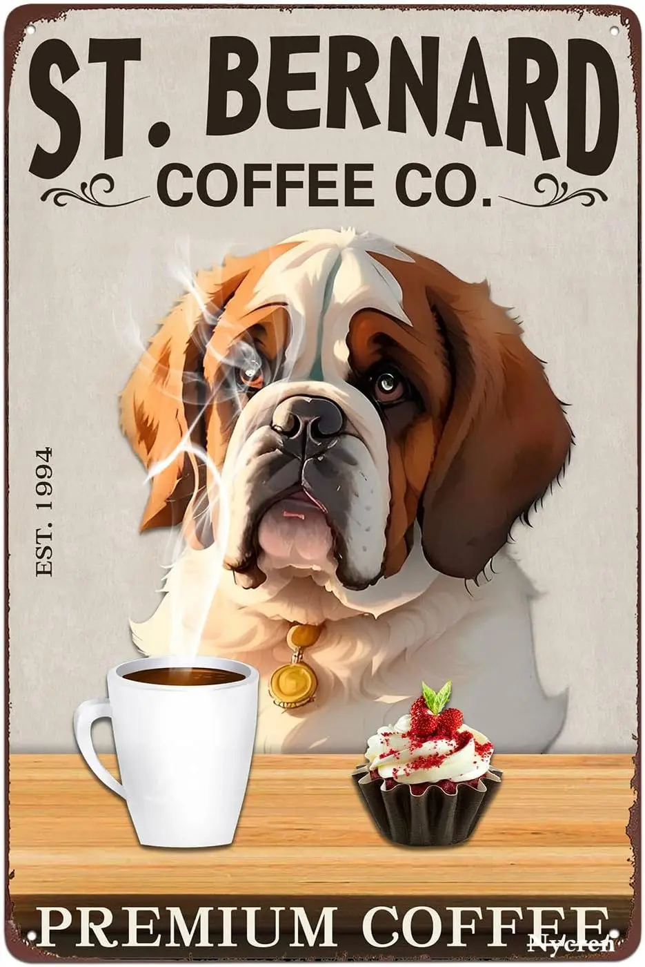 St. Bernard Dog Coffee Metal Tin Sign Premium Coffee Rustic Decor Vintage Sign Home Kitchen Diner Restaurant Bar Cafe Club Cave