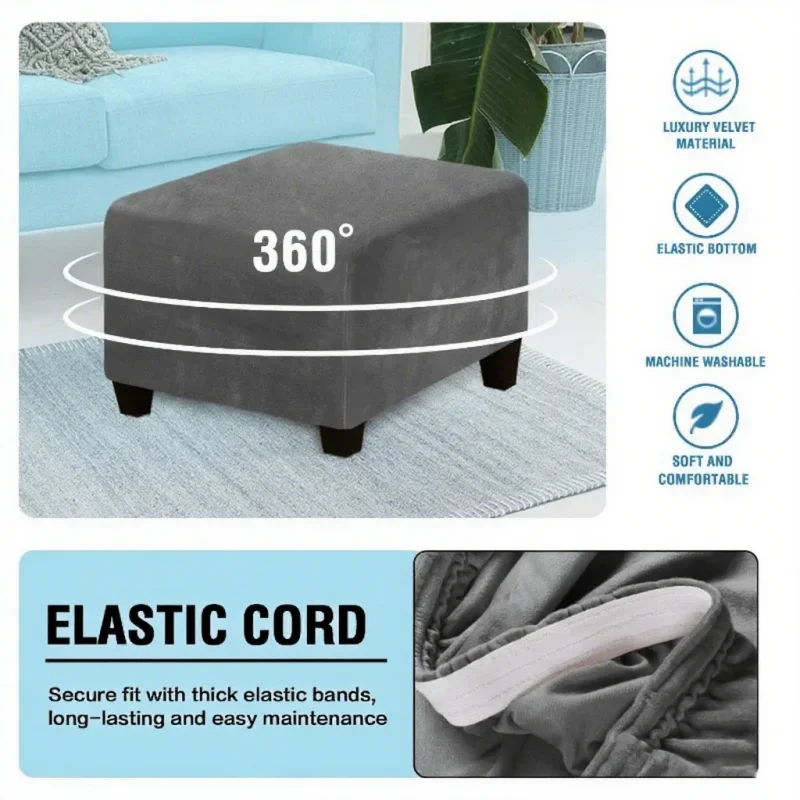 

Office Chair All Inclusive Velvet Square Stool Cover Protective Chair Cover Elastic Footrest Removable Cover Machine Washable