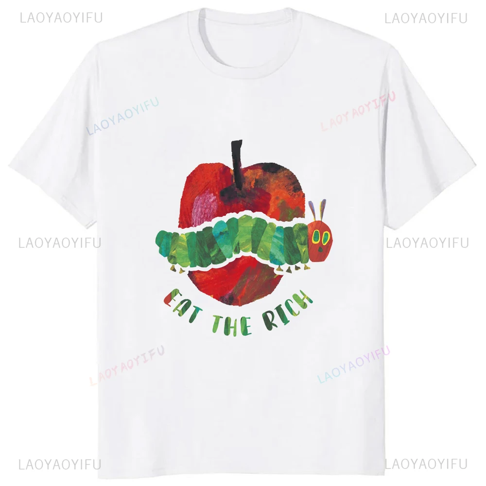 Kawaii The Very Hungry Caterpillar Cartoon Printed Cotton Couples Clothing Summer Style Casual Tshirt Y2K Harajuku Unisex Tees