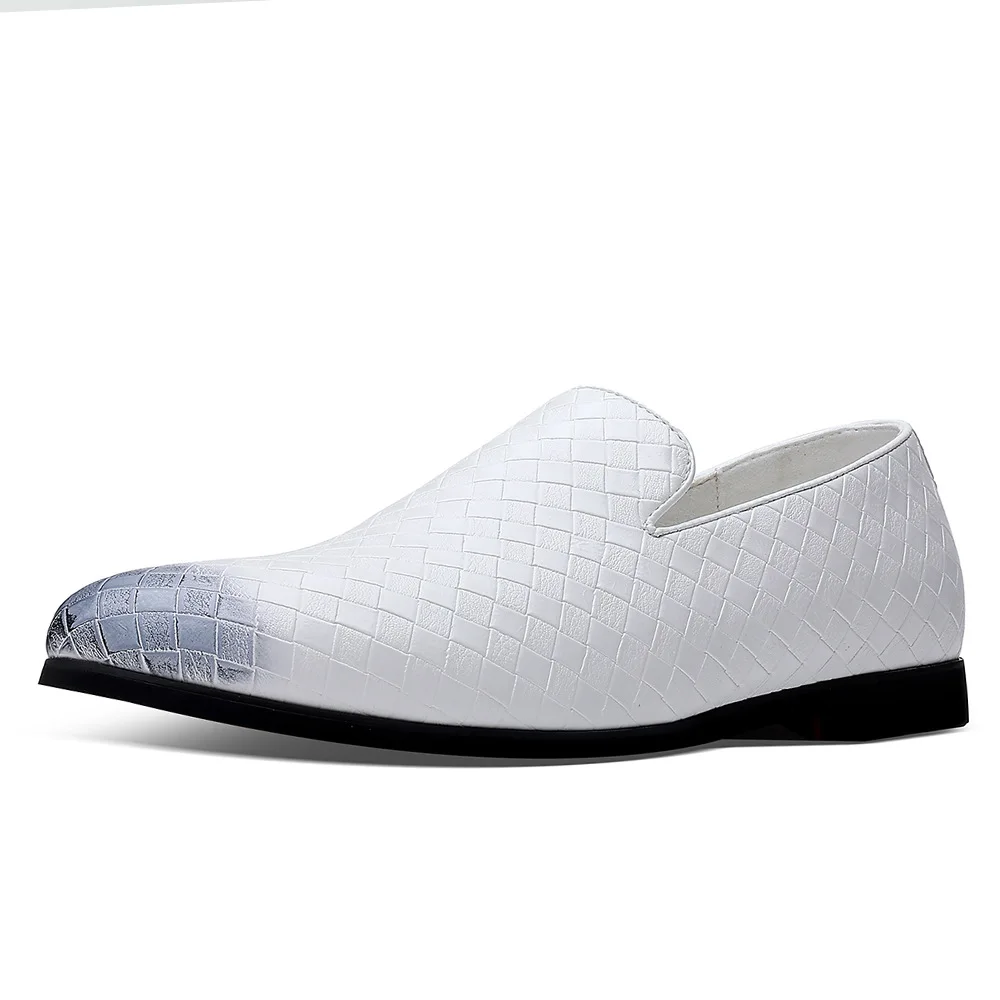 Zapatos formales tejidos para hombre, calzado de cuero blanco y marrón, elegante, a la moda, para boda y otoño