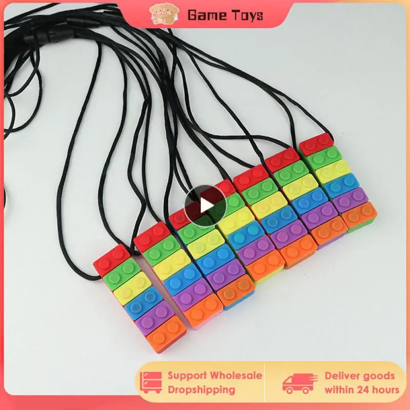 Sensory Chew Necklace Brick Chewy Kids Silicone Biting Pencil Topper Teether Toy Silicone teether for Baby children with autism