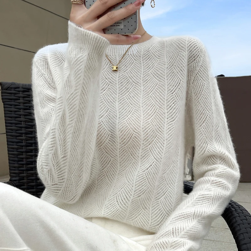 Spring Wool Sweater Women Clothe Korean Fashion O-neck Long Sleeve Top Hollow Out Knit Female Pullover Autumn Winter Pull Jumper