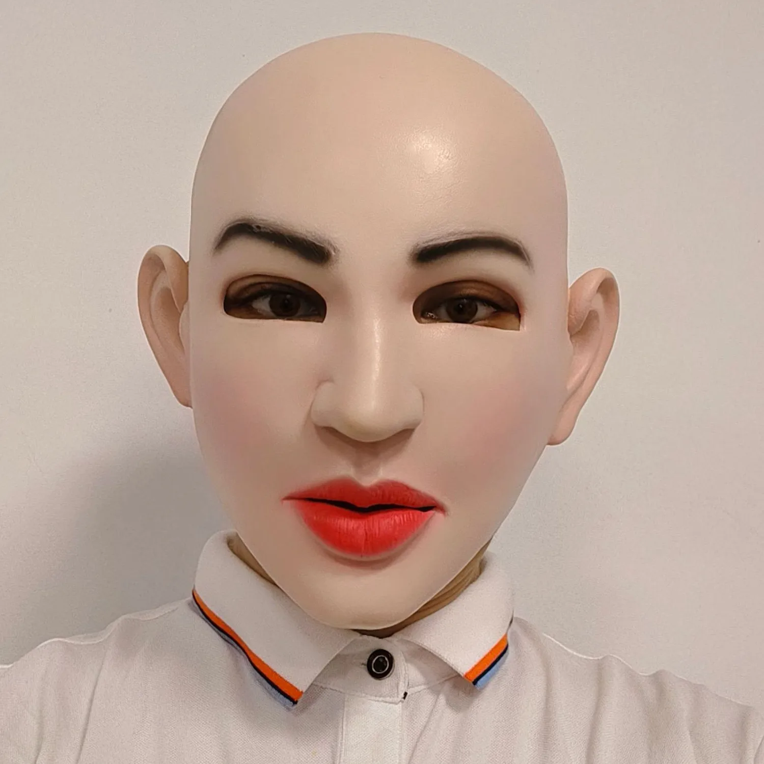 Realistische Latex-Maske für den ganzen Kopf einer Frau, Glatzkopf-Gesichtsmaske, Cosplay-Kostüm-Requisite für Halloween, Karneval, Maskenball-Party – Detail 1