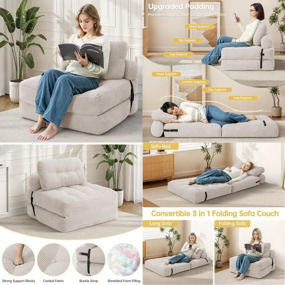 Folding Sofa Bed, Convertible Sleeper Chair Bed, Floor Couch for Adults with Back Support and Pillow, Comfy Floor Sofa Lounge fo