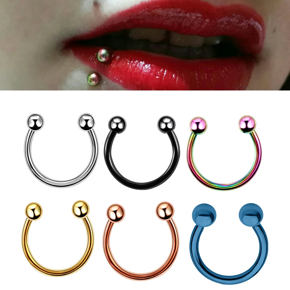 1pc Tiatnium Anodized Circular Barbell  Circular Barbell Horseshoe Ring Nose Hoop Ear Cartilage Tragus Piercing Labret Ring 16g