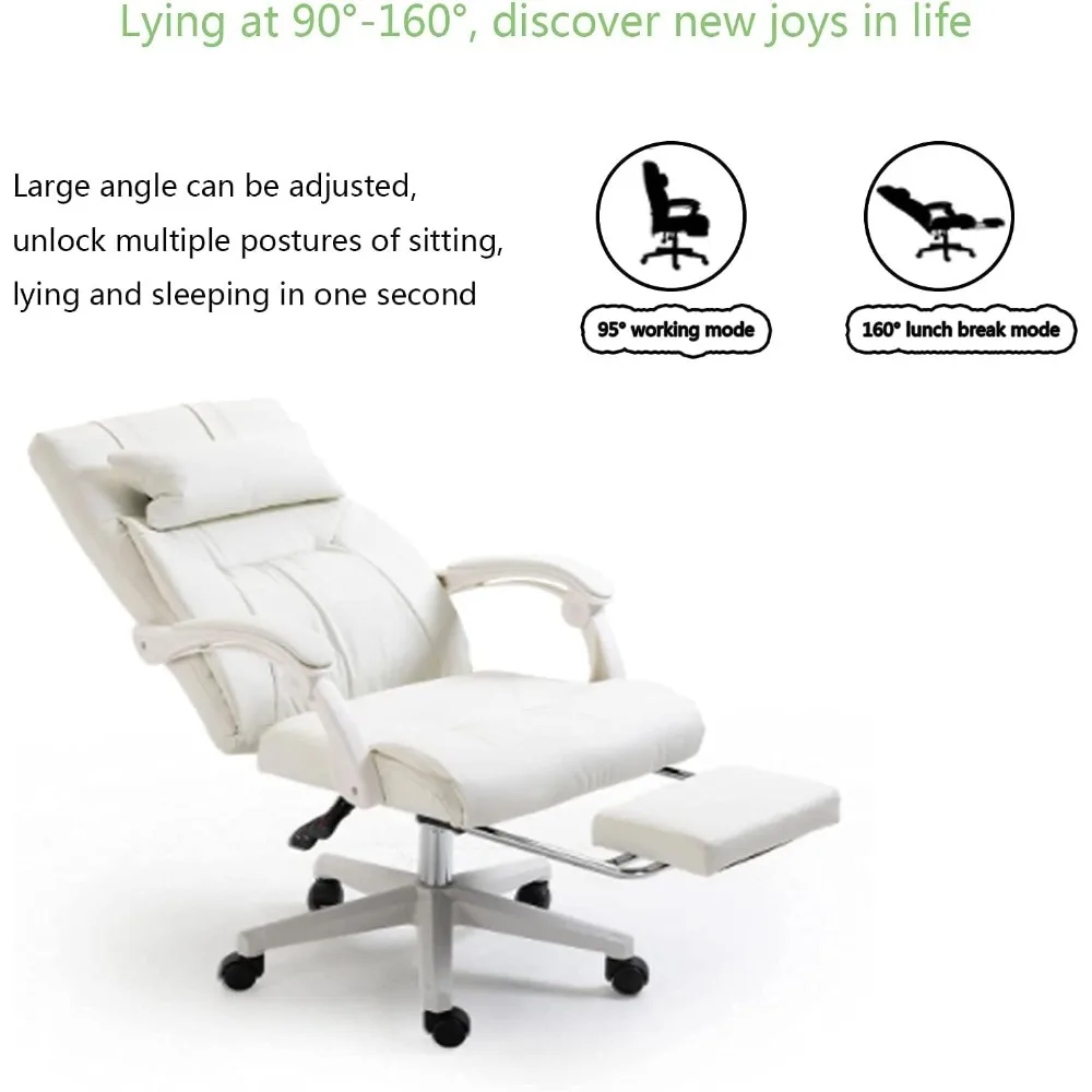 كراسي كمبيوتر مكتبية كراسي ألعاب بيضاء، كرسي ألعاب كمبيوتر مريح كبير وطويل كراسي مكتب تنفيذية مع قابلة للسحب