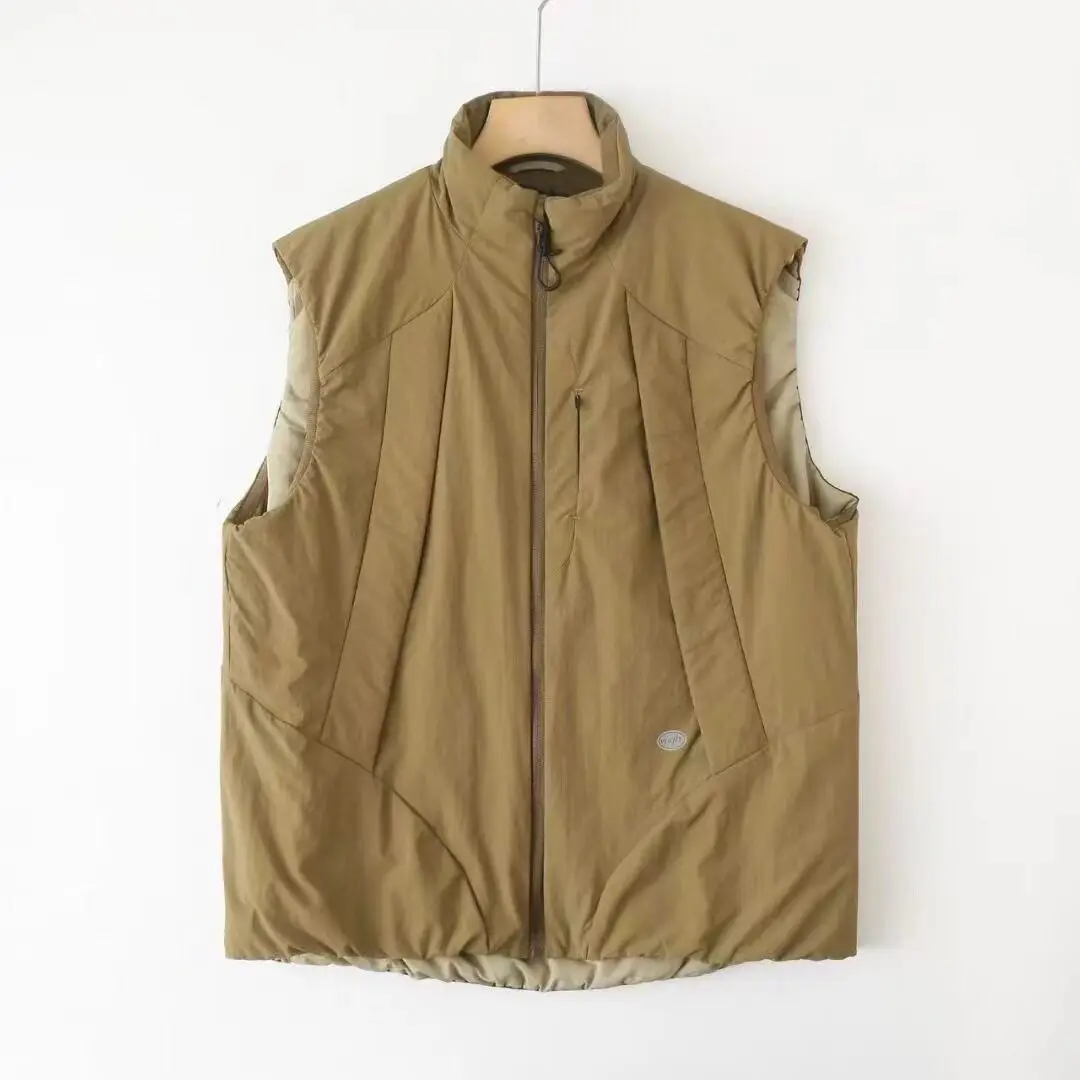 

American Retro Techwear Stand Collar Zip Vest Unisex Autumn Warm Workwear Gilet Loose Cotton-Padded Outerwear Jackets Men's