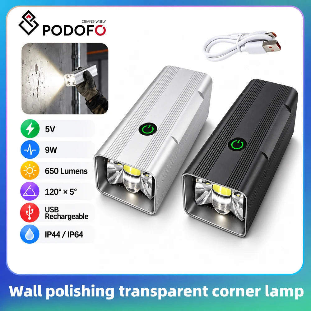 Lampada da parete trasparente per lucidatura angoli Podofo, torcia LED da 650 lumen per rilevamento, strumento per lucidatura e finitura di pareti, lampada per ispezione e verniciatura, strumento per