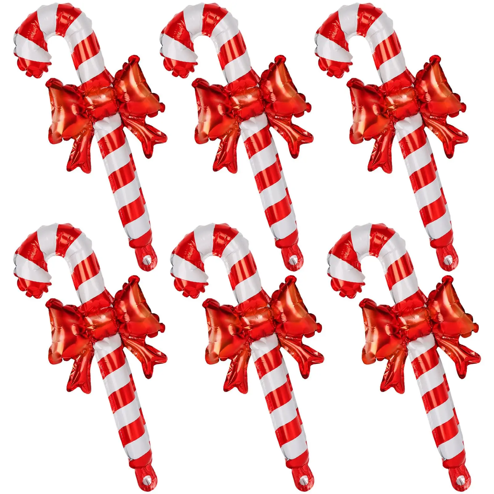 6-teiliges Set mit Schleife, Zuckerstangen-Luftballons, Weihnachtsfolienballons, große rote weiße Süßigkeiten-Luftballons für Weihnachtsbaum-Party-Dekoration