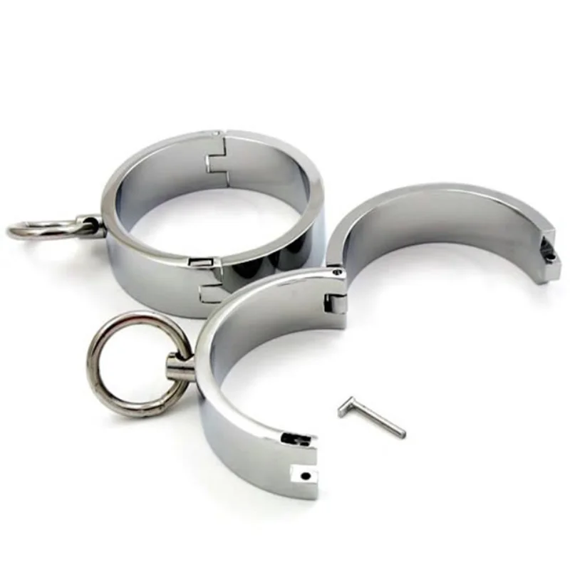 Metal Handcuffs Neck Collar Shackles Ankle Cuffs with Locking Pin Roleplay SM Bondage Adult Game Sex Toys for Women Men