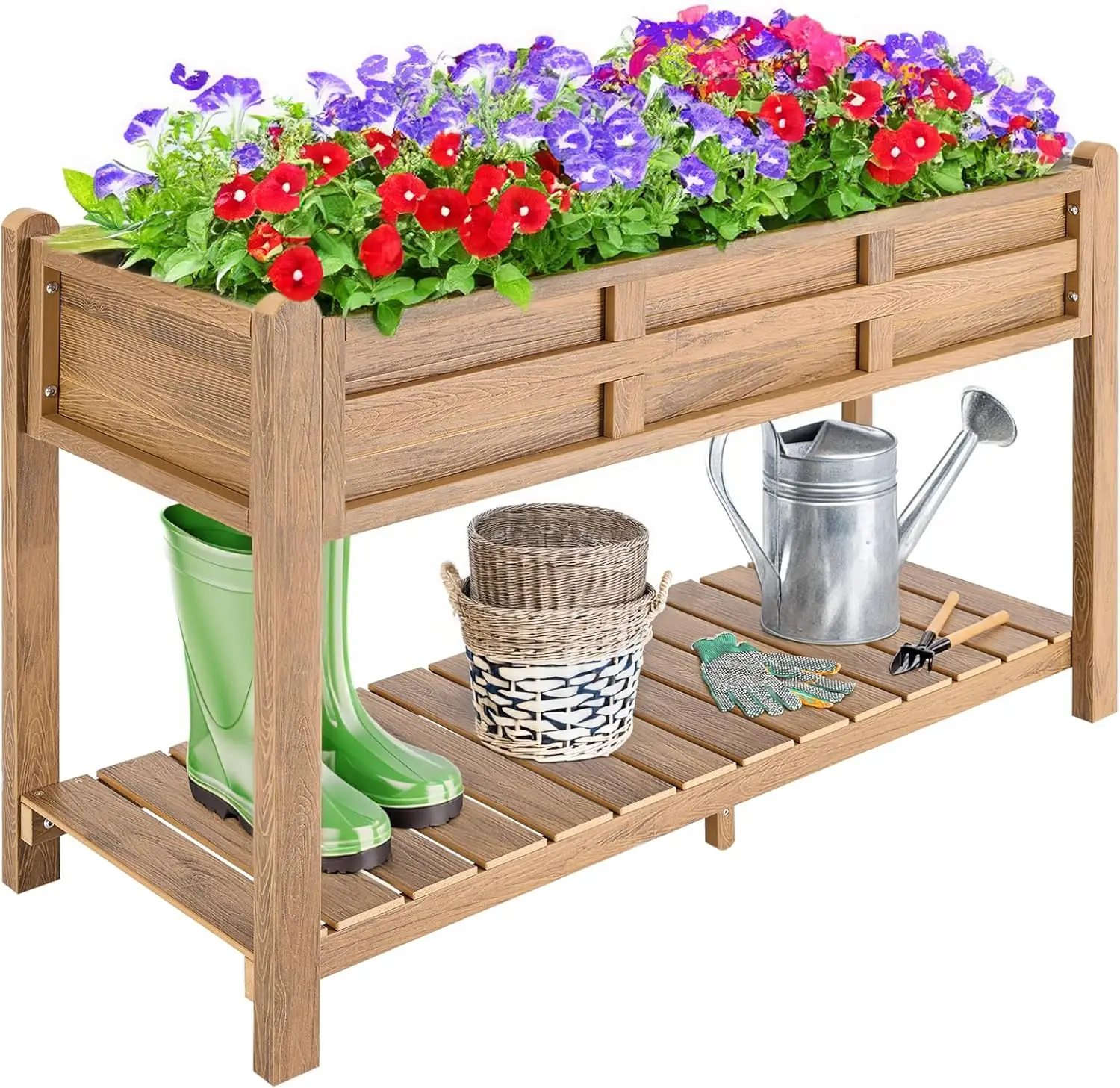 

Raised Garden Bed,Outdoor Elevated Planter Box with Storage Shelf/Drainage Holes,Weather-Proof Planters for Vegetables,Flowers