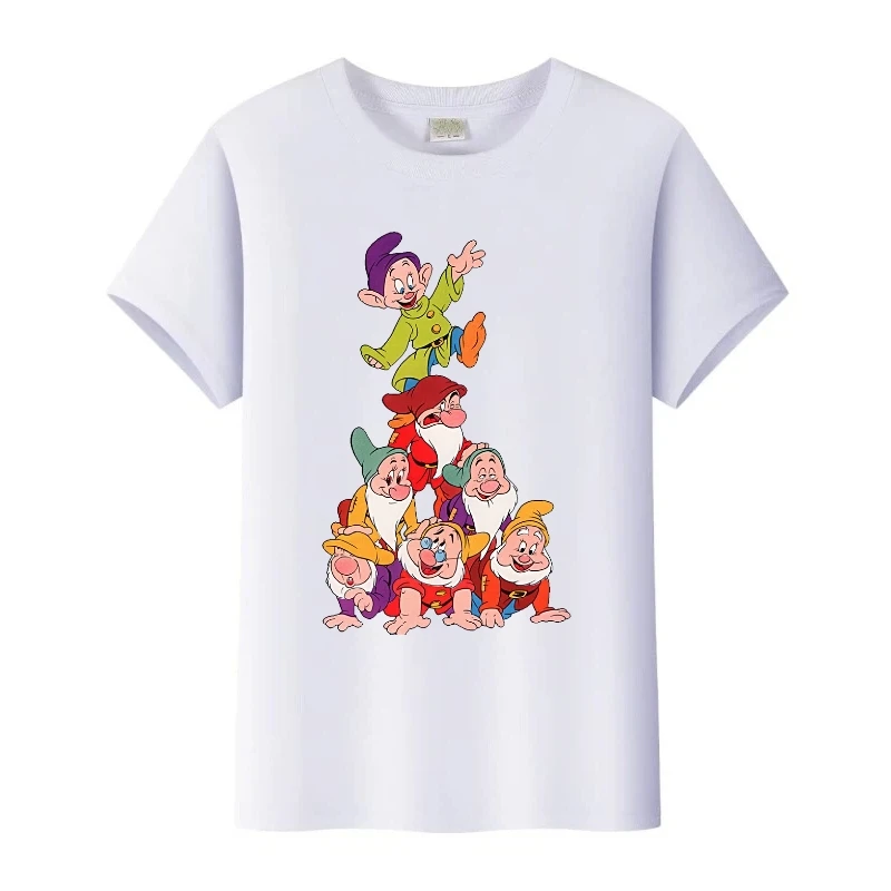 ديزني سنو وايت والأقزام السبعة الأميرة الأصدقاء طباعة المحملة الاطفال فضفاض تي شيرت س الرقبة التي شيرت المرأة بلوزة الأسرة الفتيات #1