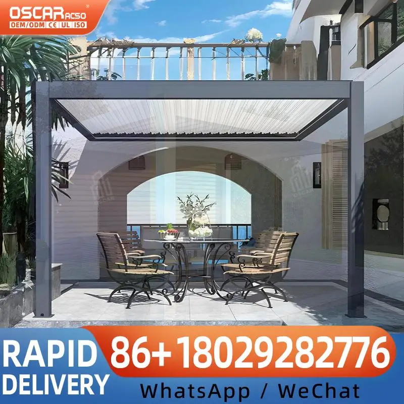 Electric Retractable Aluminum Louvered Pergola Waterproof Outdoor Terrace Canopy Smart Control pergola