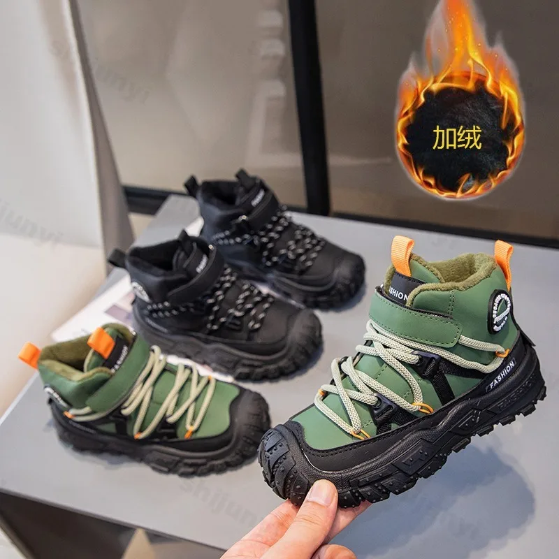 

Childrens Snow Boots 2025 Winter High-top Leather Comfortable Boys Ankle Boot Warm Cold Proof Outdoor Cotton Shoes Kids Sneakers