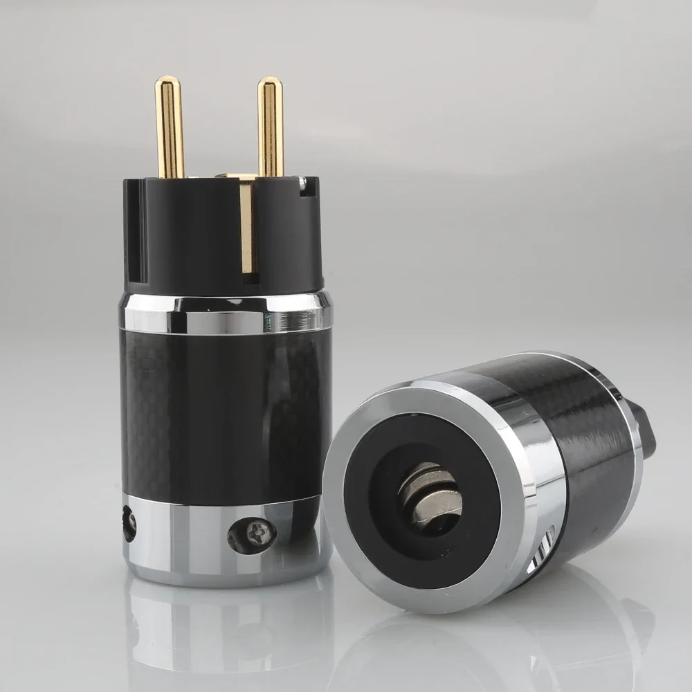 Audiocrast CFG Conector fêmea IEC de fibra de carbono banhado a ouro Schuko Power Plug Conector