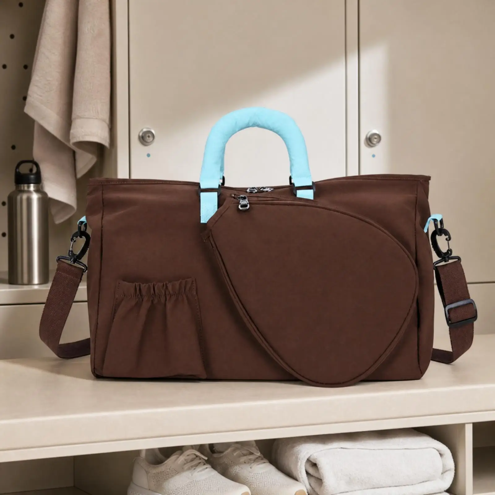 Fluffy Velvet Sports Tote Bag Travel Weekender with Adjustable Crossbody Strap and Elasticized Side Pocket