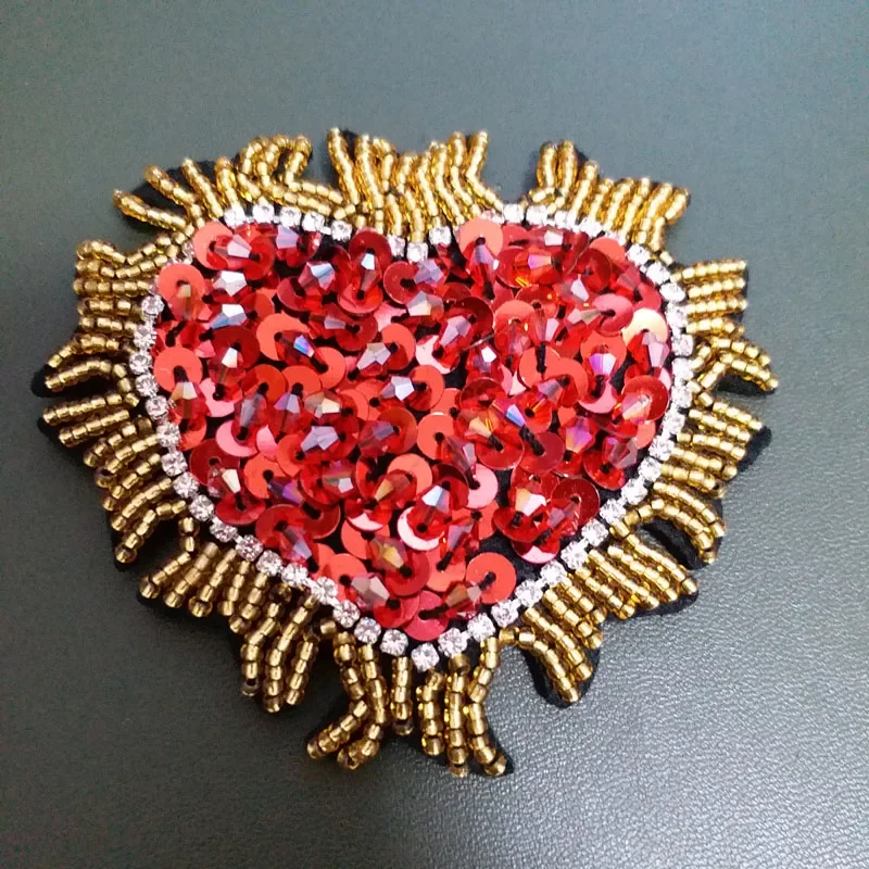 3D Handmade tkanina w kwiaty łatki na odzież DIY szyć na cekiny rhinestone serca parches aplikacja z koralikami kogut patch