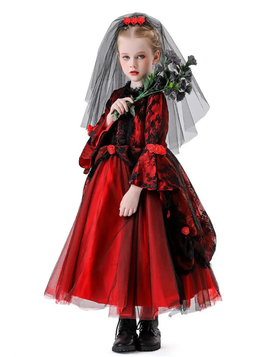 ชุดกระโปรงเจ้าหญิงสำหรับเด็กผู้หญิง ชุดคอสตูมฮาโลวีน ชุดเจ้าหญิงยุคกลาง ชุดเจ้าสาวผี ชุดแต่งกายเจ้าหญิง ชุดเด็ก